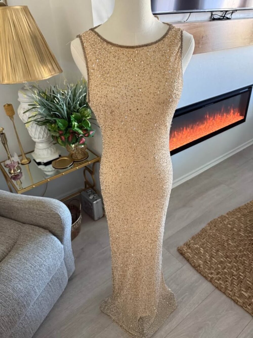 Prom Dress Elegant Gold Beaded Evening Gown Sleeveless Formal Maxi Vintage Sz 12 - Picture 2 of 12